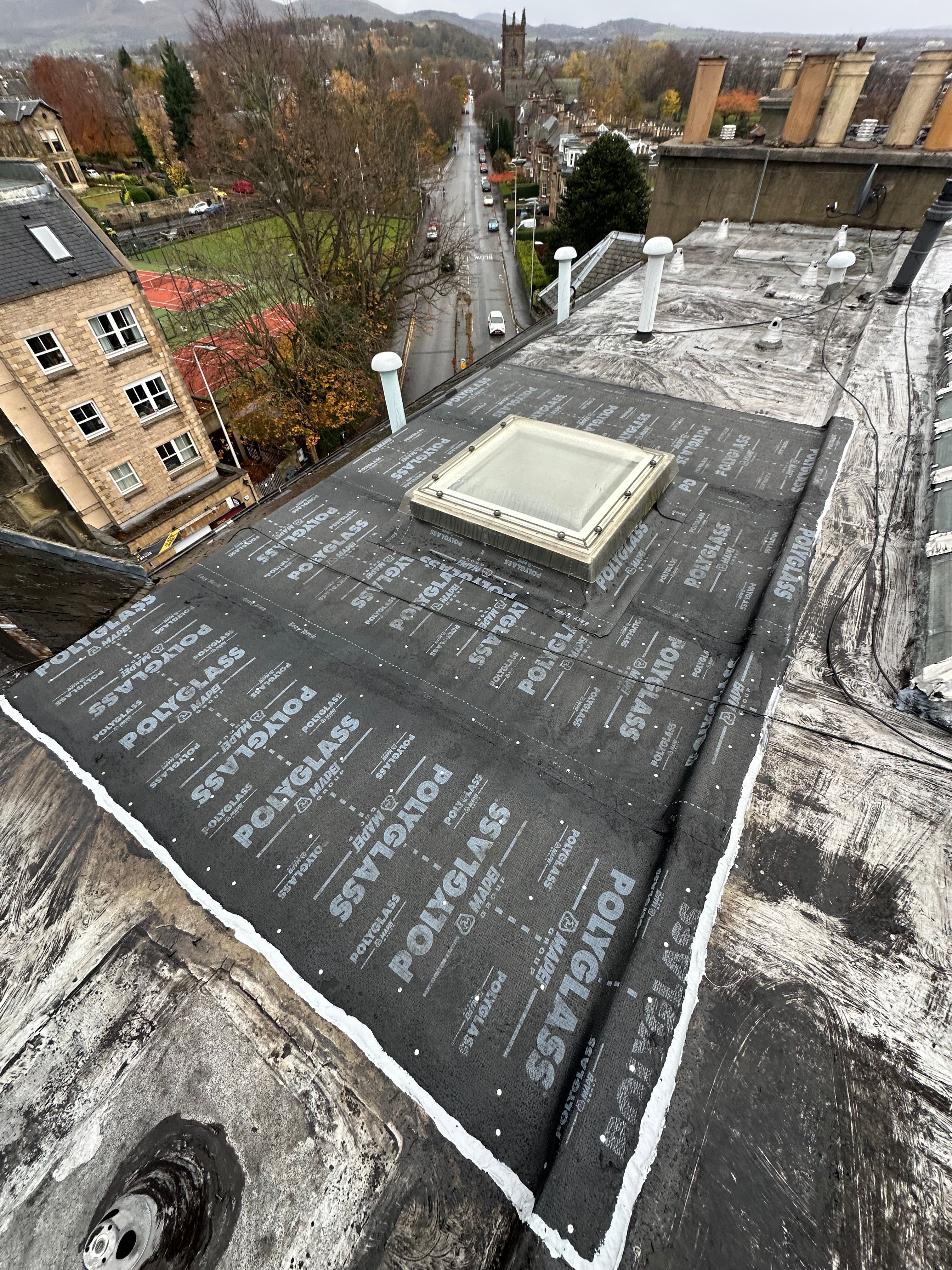 Flat roof with Polyglass membrane and skylight - Meta Trade Solutions Edinburgh