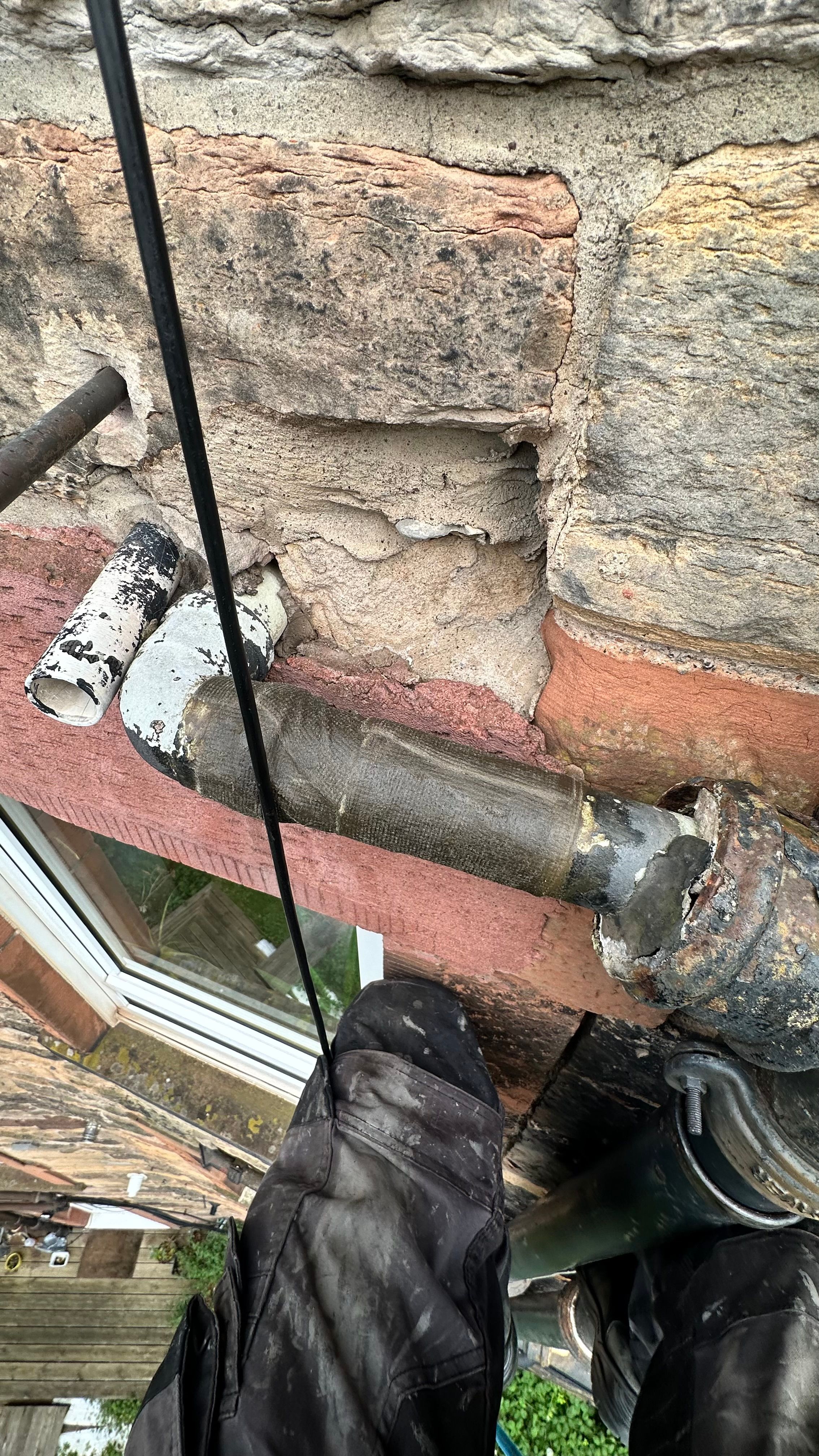 Guttering and downpipe repair on stonework - Meta Trade Solutions Edinburgh