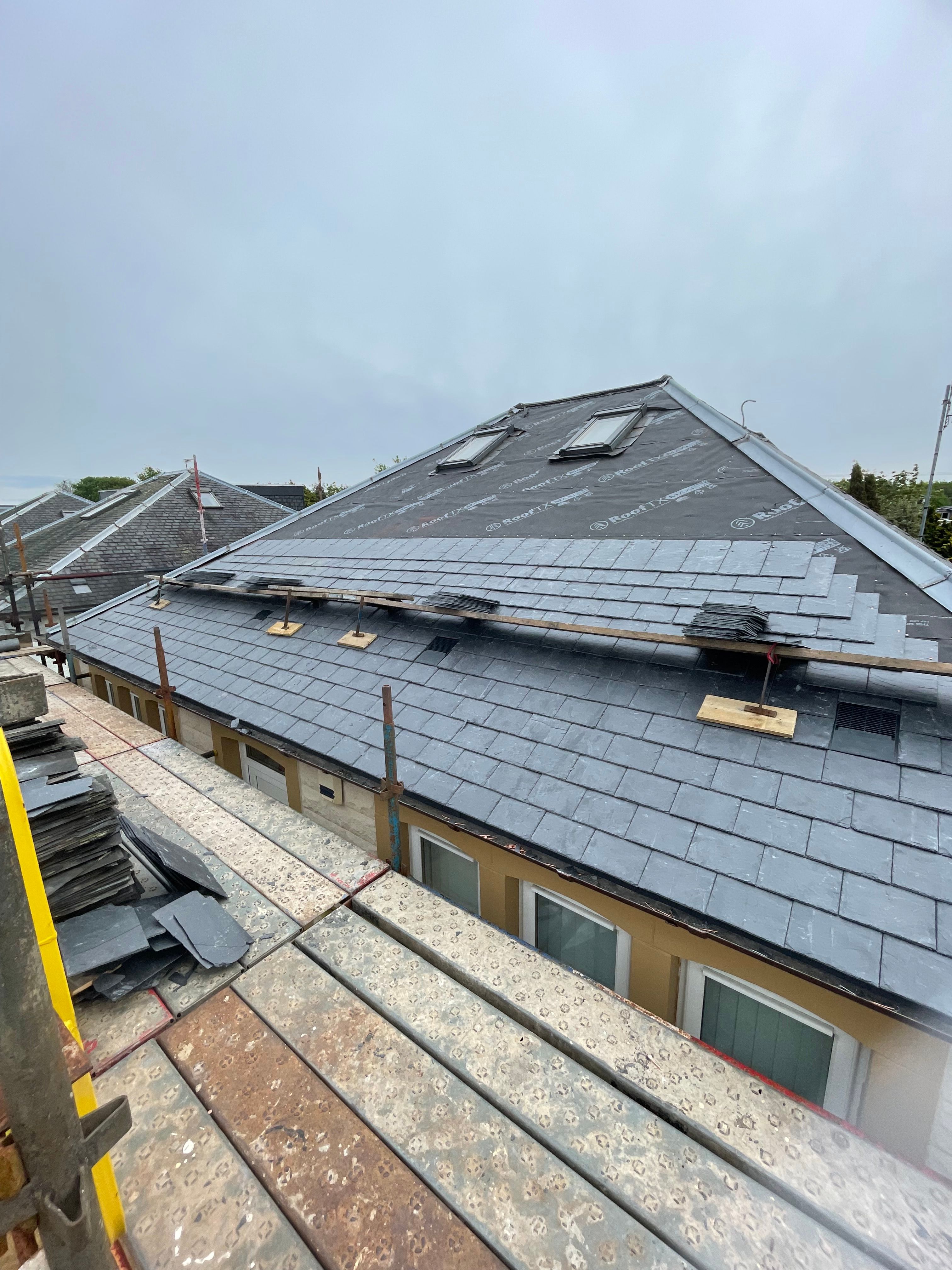 Full slate roof installation with scaffolding - Meta Trade Solutions Edinburgh